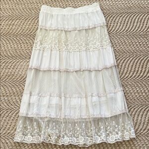 Tantrums Cream Tiered Lace Maxi Skirt Medium